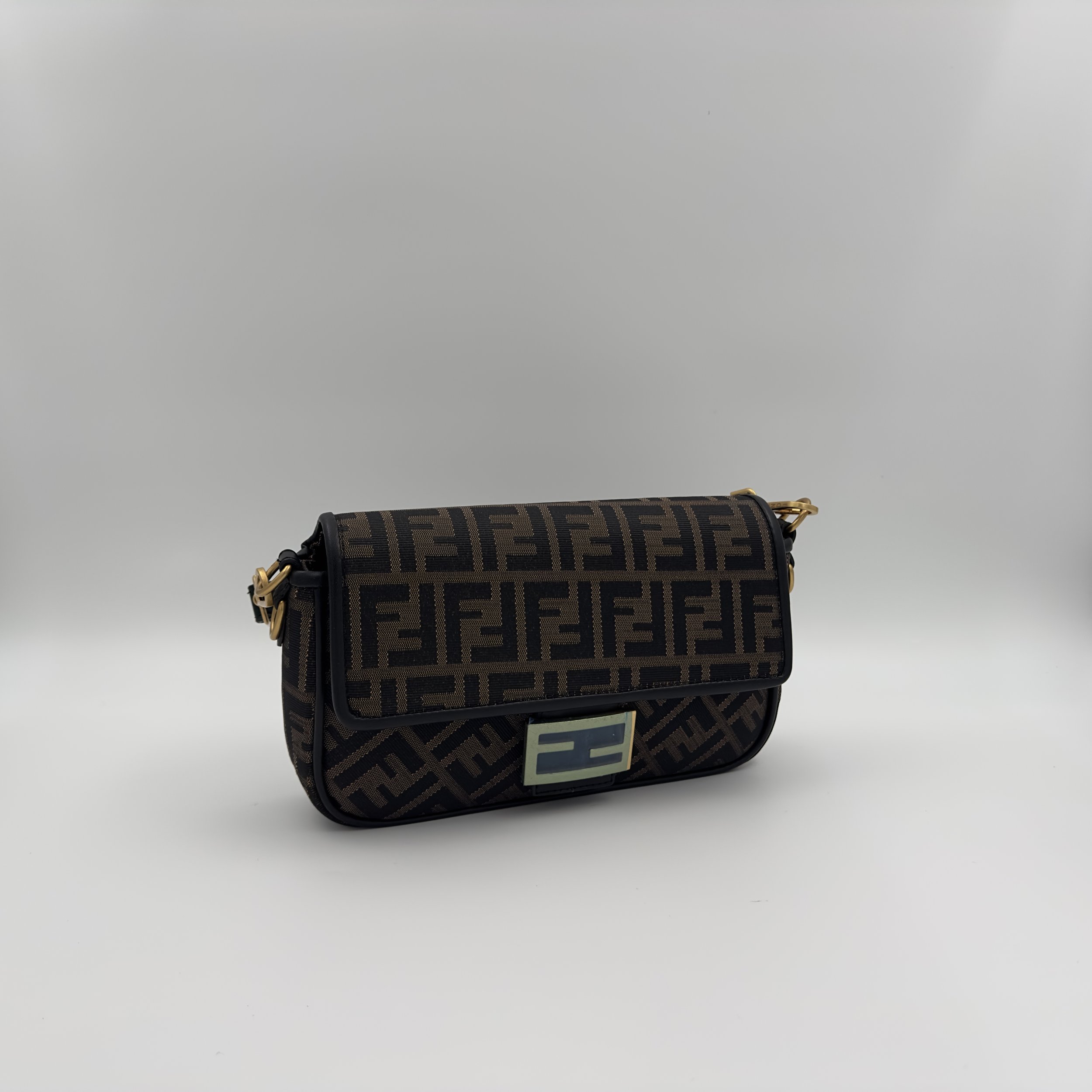 Baguette Mini Brown FF jacquard fabric bag