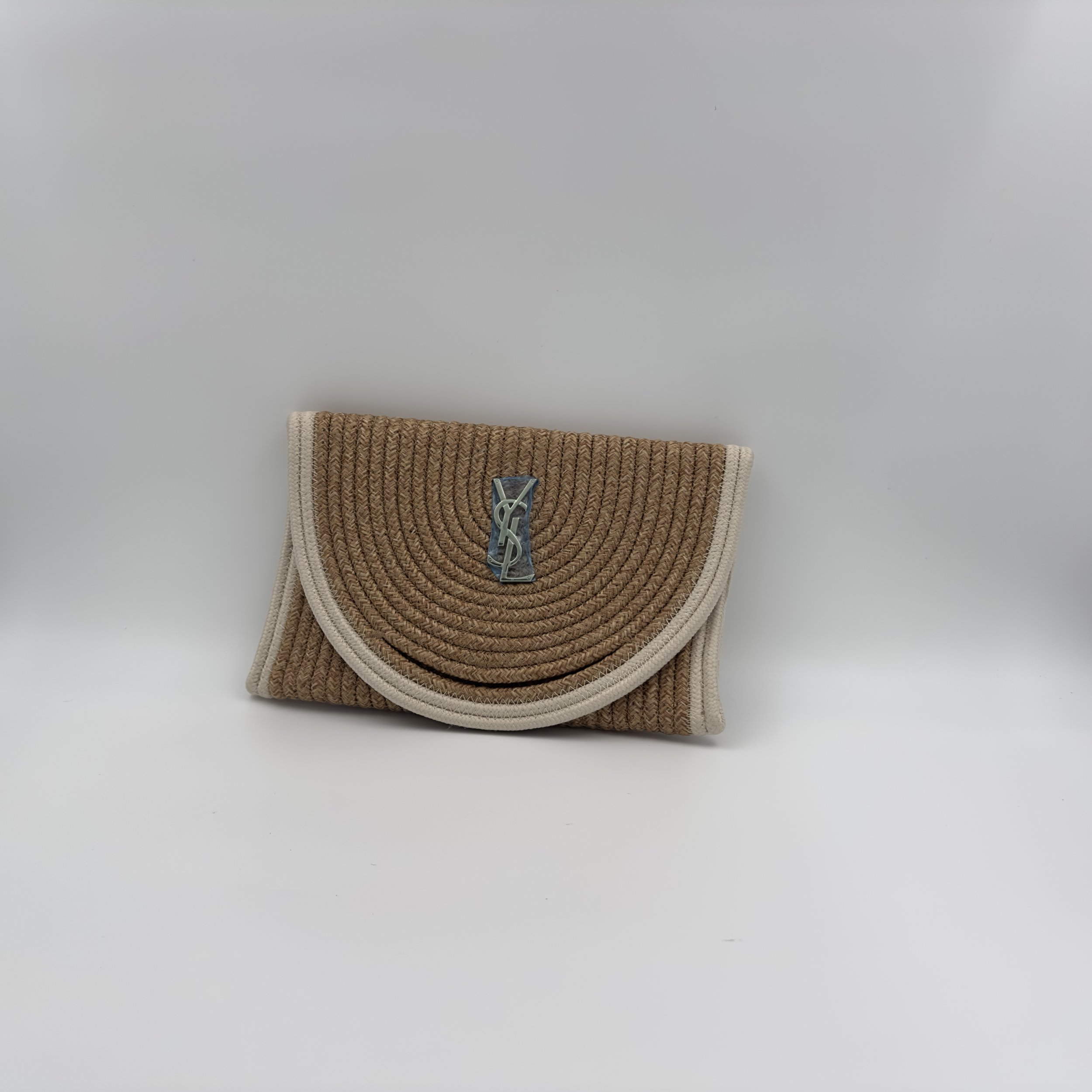 Saint Laurent Cassandre Large Envelope Pouch in Raffia