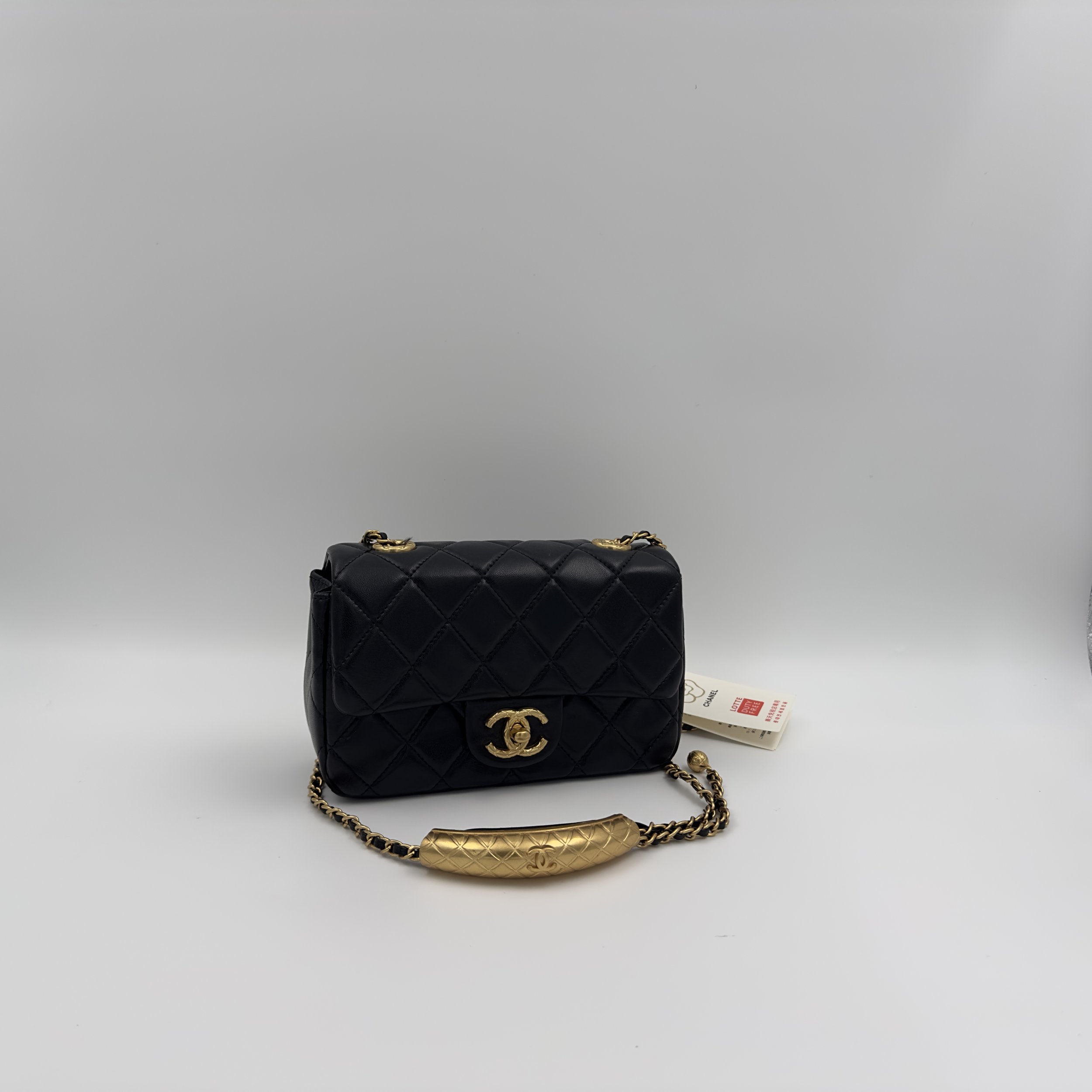 Chanel Black Quilted Leather Mini Square Charm Strap Flap Bag